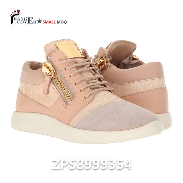 Fashion Pink Leather Womens Sneaker Shoes Gold Zipper Casual Shoes