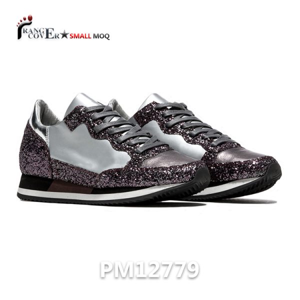 JinJiang Factory Gray Glitter Leather Women Sneakers